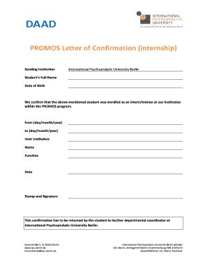 Fillable Online Ipu Berlin Promos Letter Of Confirmation Internship