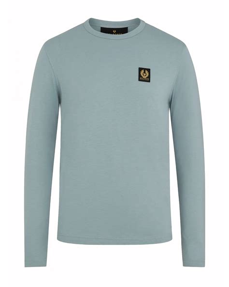 Belstaff Mens Long Sleeved Chest Patch T Shirt Arctic Blue Tee