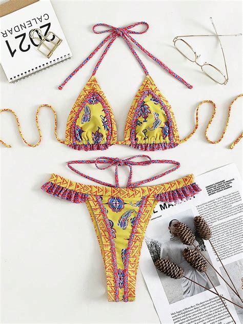 Conjunto de bikini con estampado geométrico y Paisley sujetador