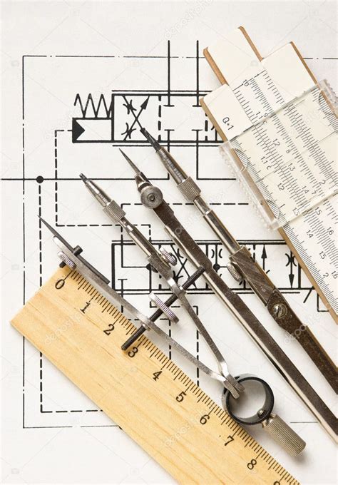 Engineering tools on technical drawing — Stock Photo © Observer #6447883