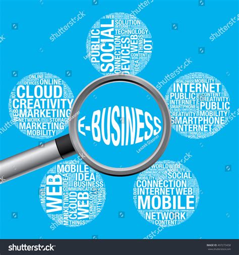 Ebusiness Word Cloud Magnifying Glass Vector Stock Vector Royalty Free