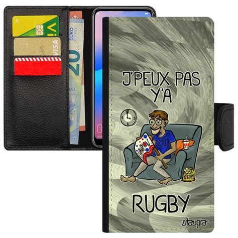 Coque Pour Samsung A Simili Cuir Rabat J Peux Pas Y A Rugby Je Pu