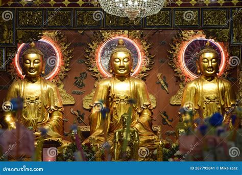 Three Buddha Statues Golden Amulet Stock Image Image Of Three