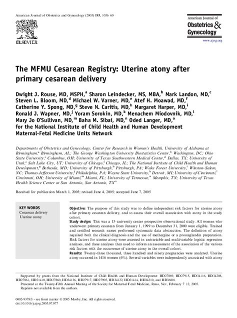 Pdf The Mfmu Cesarean Registry Uterine Atony After Primary Cesarean Delivery