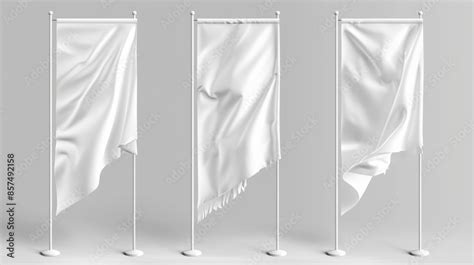 White Blank Feather Flags Vertical Banners Stand 3d Realistic Mockup Vector Set Of Textile