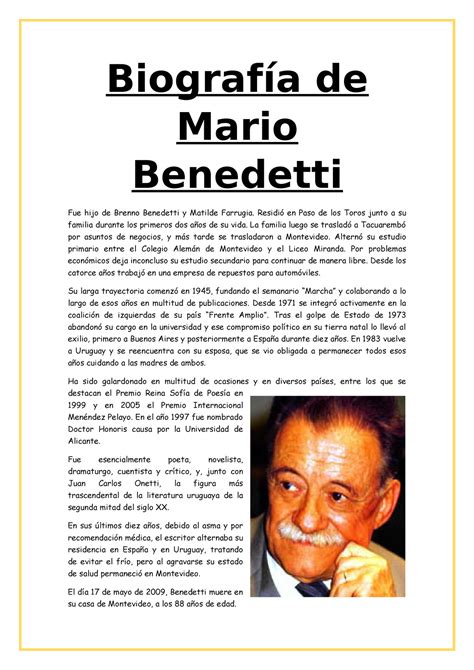 Biograf A De Mario Benedetti Biograf A De Mario Benedetti Fue Hijo De