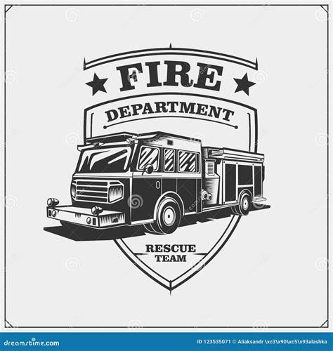 Fire Departments Emblems With Fire Truck Stock Vector Illustration