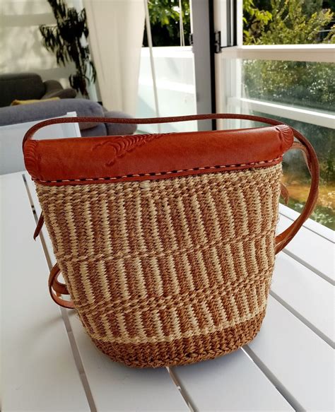 Vintage Straw Bag Boho Woven Straw And Leather Shoulder Bag Etsy