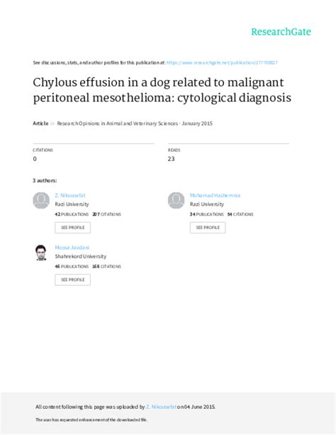 (PDF) Chylous effusion in a dog related to malignant peritoneal mesothelioma: cytological diagnosis