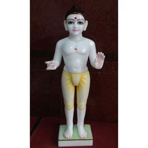 White Yellow Painted Marble Mahaveer Swami Statue For Temple Size