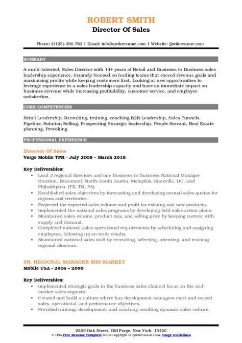 Director Of Sales Resume Samples Qwikresume