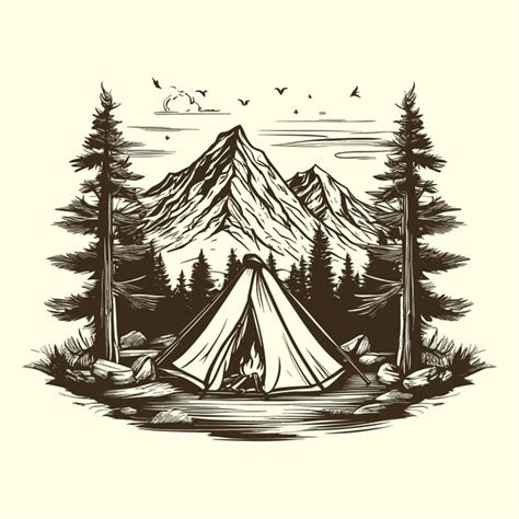 Premium Vector Free Vector Hand Sketch Campfire With Mountains And