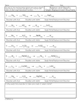 Single And Double Replacement Reactions Worksheets