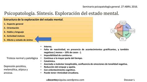 Psicopatología Síntesis Exploración del estado mental ppt descargar