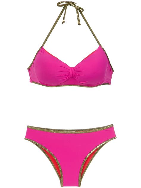 Buy Amir Slama Gold Tone Trimming Bikini Set Pink At Off