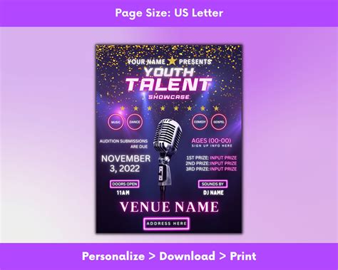 Talent Show Flyer, Show Flyer, Talent Show, Talent Show Poster, Editable Template, Letter Size ...