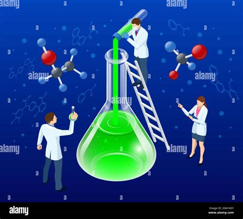 Isometric Doctor Team While Working Analysis Lab Chemical Laboratory