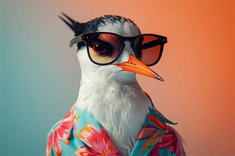 Premium Photo There Is A Bird Wearing Sunglasses And A Shirt With A Birds Beak Generative Ai