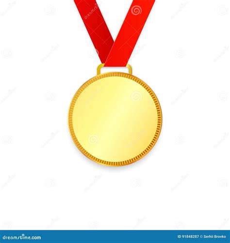 Gouden Medaille Op Rood Lint Met Hulpdetail Vector Illustratie