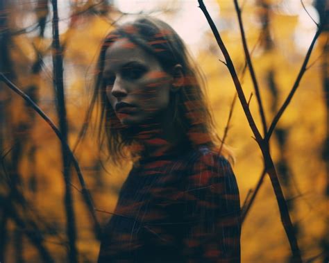 Premium AI Image A Woman Standing In The Woods With Her Hair Blowing