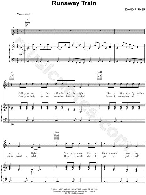 Soul Asylum Runaway Train Sheet Music In C Major Download And Print