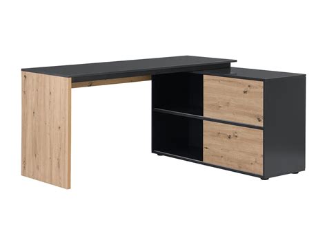 Hoekbureau Met Schuifdeuren Mdf Naturel En Zwart Colioba Koop