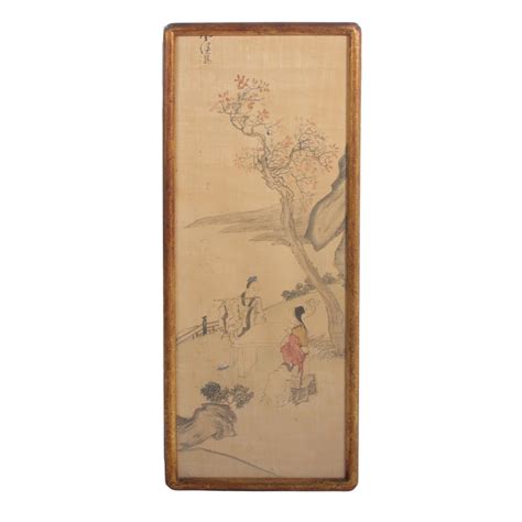 Lot Chinese Watercolor Scroll Painting On Wavy Lined Paper Cherry