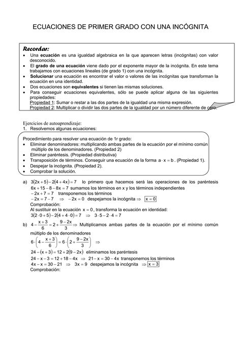 Ecuaciones De Primer Grado Pdf