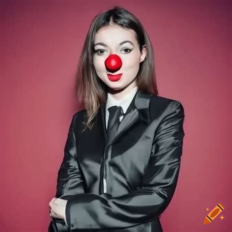 27 Year Old Woman In Black Suit And Red Clown Nose At The Circus On Craiyon