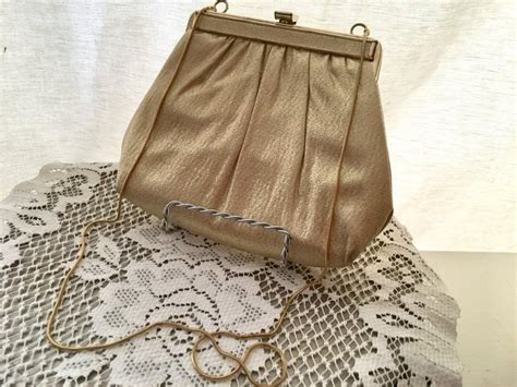 Hl Harry Levine Usa Vintage 1950 Evening Bag Gold Metallic Crystal Purse Gold Fabric