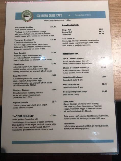 Online Menu Of Southern Cross Cafe Restaurant Edinburgh United Kingdom Eh1 1bs Zmenu