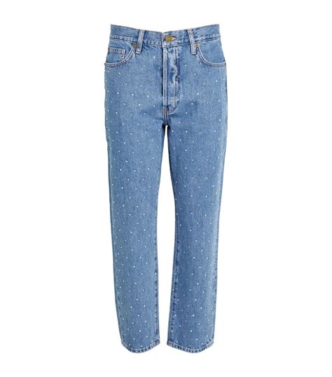 Womens Frame Blue Le Mec High Rise Embellished Straight Jeans Harrods Uk