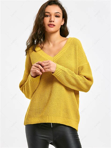 Oversized V Neck Pullover Sweater In Yellow Zaful 2024