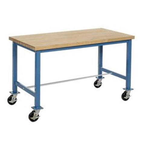 Mobile Packaging Workbench Maple Butcher Block Safety Edge Blue