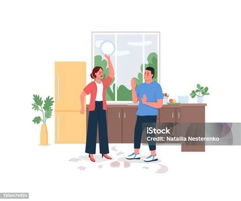 Couple Arguing In Kitchen Flat Color Vector Detailed Character Stock Illustration Download