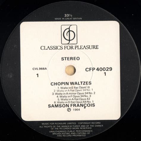 Chopin waltzes by Frédéric Chopin Played By Samson François LP with