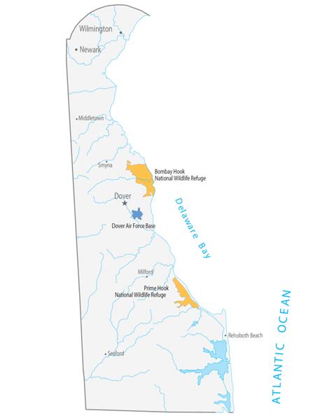 Delaware State Map - Places and Landmarks - GIS Geography