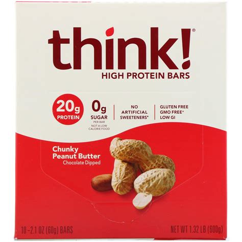 Think High Protein Bars Chunky Peanut Butter 10 Bars 21 Oz 60 G