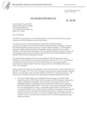 Fillable Online Fda Requested Recall Letter Fax Email Print Pdffiller