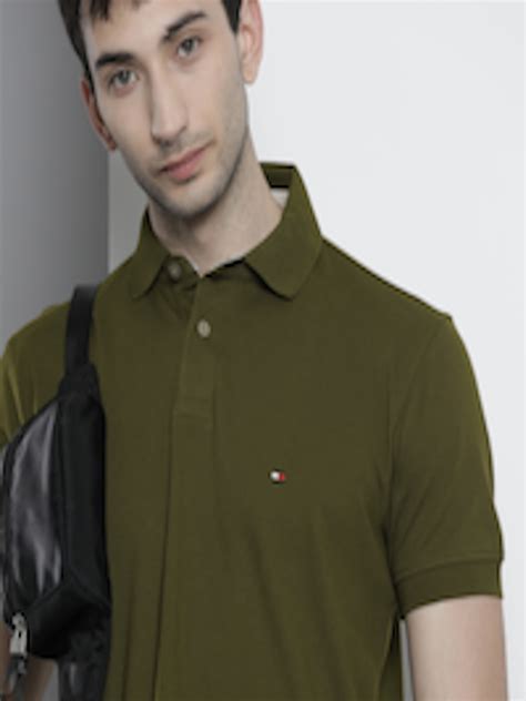 Buy Tommy Hilfiger Men Olive Green Polo Collar Organic Cotton T Shirt