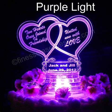 Personalized Lighted Led Double Heart Wedding Cake Topper Custom Acrylic Laser Engraved Etsy