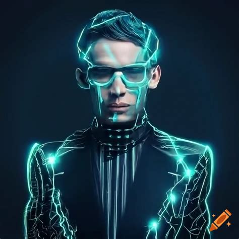 Highly Detailed Hologram Portrait Of A Futuristic Male Cyborg Time