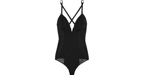 Cosabella Underwired Stretch Satin And Mesh Thong Bodysuit In Black Lyst