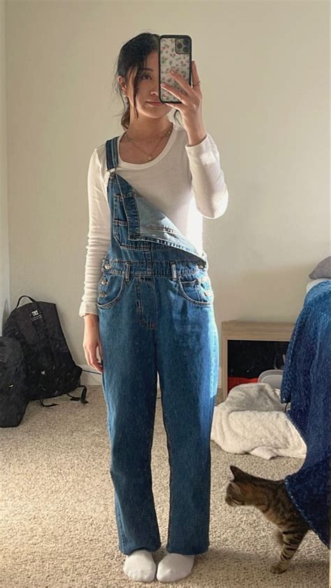 Blue Denim Overalls With White Long Sleeve Shirt Outfit Idea Summer