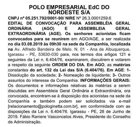 Convocação Assembléia Geral Ordinária E Extraordinária Polo