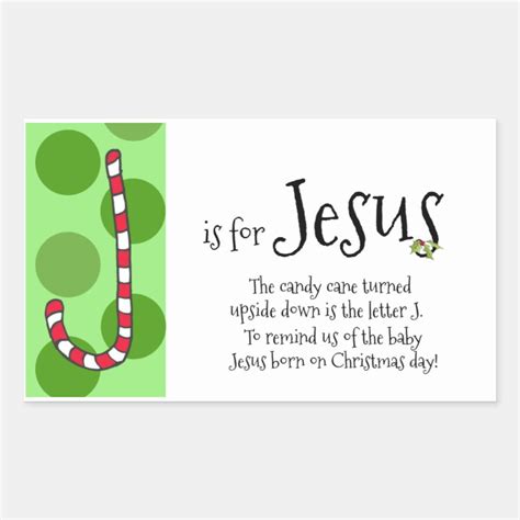 Christmas Candy Cane Tags J Is For Jesus Rectangular Sticker Zazzle