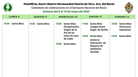 Calendario De Celebraciones Para La Semana Del 8 Al 14 De Mayo En El