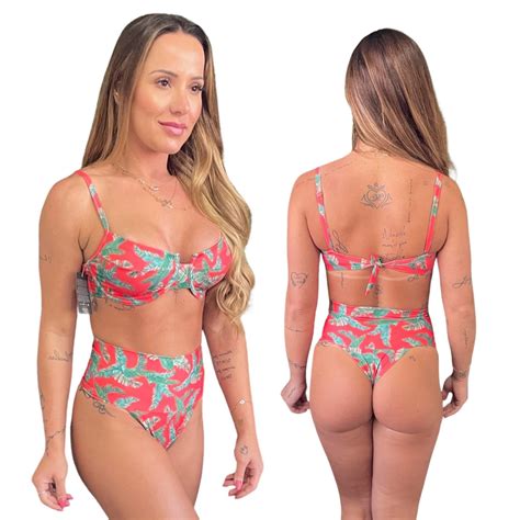 Biquíni Meia Taça Retrô Calcinha Hot Pants Faixa Pajuçara Resort