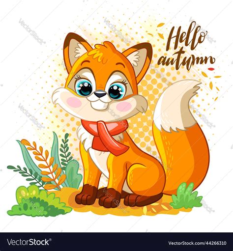 Cute sitting autumn fox cartoon character Vector Image