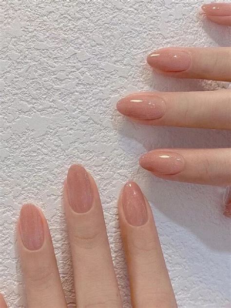 Transform Your Nails With 24pcs Short Oval Nude Glossy Ombre Fake Nail